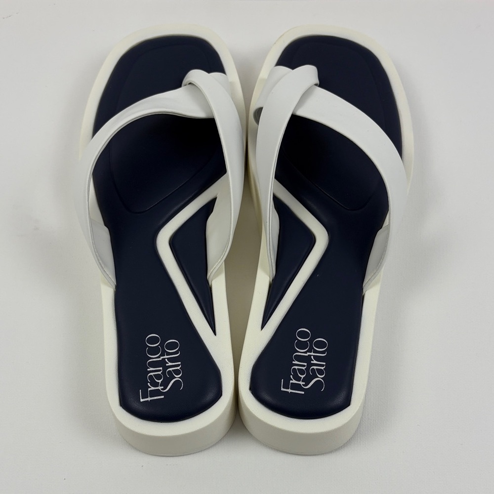 Franco Sarto Janey Sandals White Navy Platform Flip Flops Size 9.5